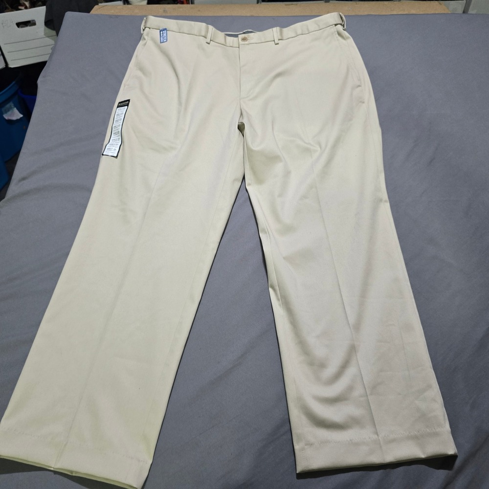 Haggar Khaki Pants Mens 44x32 fits 44x30 Tan Premium No Iron Classic Flat Front